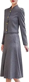[Betusline] Women's Two Piece Outfits Business Short Blazer Jacket and High Waist Midi Skirt Suit Set
