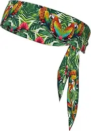 [YANYU] Tropical Flower Leaf Parrot Print Sports Head Tie Sweat Wicking Head Tie Quick Dry Adjustable for Men and Women