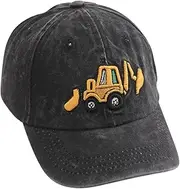 [Besforta] Cute Embroidery Excavator Toddler Kids Baseball Cap Adjustable Cotton Washed Vintage Dad Hat for Boys Girls Age 2-8