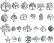 4 Tree of Life Charms Antiqued Silver Tree Pendants Mixed Inspirational Jewelry
