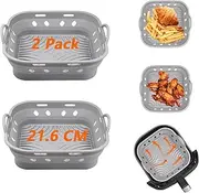 [Marakruki] 2Pcs Silicone Air Fryer Liners, 21.6 * 6cm Square Reusable Air Fryer Silicone Liners with Air Flow Holes, BPA-Free Silicone Liners for Air Fryer/Oven, Silicone Baking Accessories