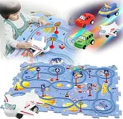 DIY Assembling Electric Trolley,2023 New 3D Puzzle Board Track Car Play Set,Upgrade Toddler Puzzle Track Play Set with Vehicles,Children's Educational Puzzle Track Car Play Set (Space-25pcs)