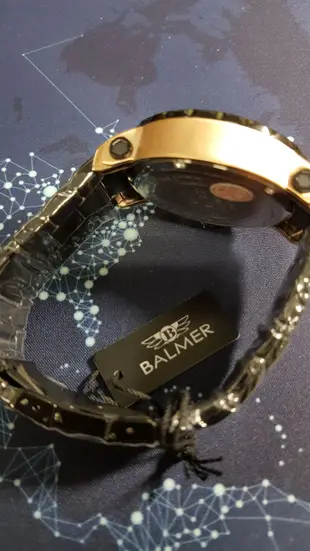 【成吉思汗精品】BALMER 賓馬王7975外框鉚釘設計玫瑰金錶殼藍寶石鏡面