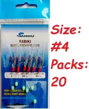 20 Packs size #4 sabiki bait rigs 6 RED hooks offshore saltwater lures
