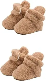 Kisangel 2 Pairs Baby Toddler Shoes Infant First Walkers Baby Winter Shoes First Step Shoes First Walker Boots Walkers for Babies Girl Booties Winter Boots Coral Fleece Christmas Newborn
