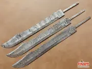LOT OF 3 DAMASCUS STEEL HAND FORGED BLANK MACHETE BLADES KNIFE MAKING # G10