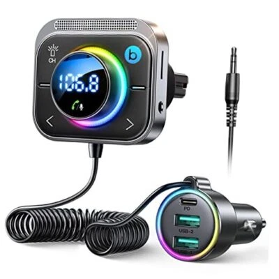 Bluetooth 5.3 FM/AUX Bluetooth Car Adapter, 【Air Vent Installation & Bass Black