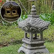 Asian Solar Zen Pagoda Garden Statue 14 Inch, Outdoor Japanese Lamp Lantern for Home Garden Landscape Décor