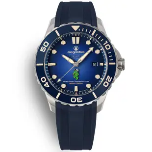 elegantsis 海軍陸戰隊水中爆破 鈦金屬 防水300米 矽膠手錶-藍色/44mm