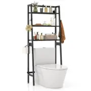 3-Tier Over The Toilet Storage Shelf with Adjustable Bottom Bar-Black - Color: B