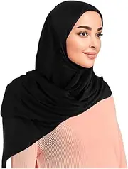 [MSMXCS] Instant Black Premium Jersey Hijab Scarf for Women,Ready to Wear Soft Muslim Head Scarf Wrap, Prayer Hijab Long Islamic Clothes Abaya, Lightweight and Comfortable for Muslim Women, Black, One Size