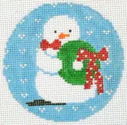 Snowman with Wreath Ornament Hand Painted Needlepoint Canvas