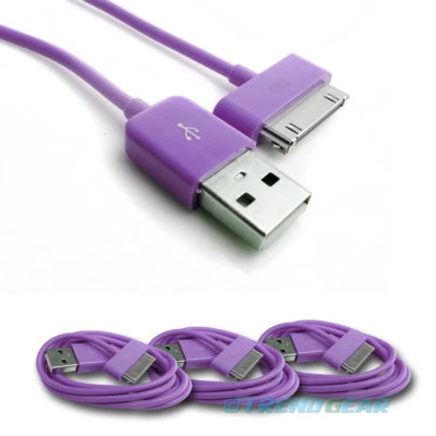 3PCS USB SYNC DATA POWER CHARGER CABLES NEW IPAD IPHONE IPOD CLASSIC NANO PURPLE