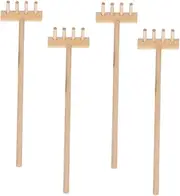 Generic 4pcs Mini Wood Rake Sand Rake Miniature Garden Tools Sandbox Rake Sandbox Miniature Rakes Table Mini Rakes Mini Sand Table Rake Garden Sand Tools Mini Rake Crafts Khaki