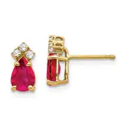 14k Yellow Gold Ruby and Real Diamond Post Earrings
