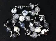 Agate Black White Green 10, 12mm Ball Gemstone 925 Sterling Silver Necklace 20"