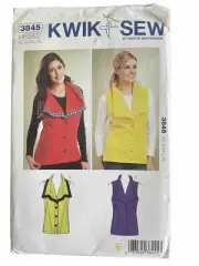 3845 Size XS S M L XL KWIK SEW Misses Vest Front Panel Seams Button 2011