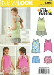 New Look 6296 Tank Top, Drop Waist Dress w Back Detail, Shorts Sz 3-14 UNCUT
