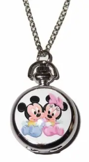 Mickey And Minnie Mouse Babies Silvertone Finish Pendant Watch