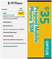 Optus $35 SIM Card◉Starter Pack◉40GB◉Unlimited National Calls◉Free 20 Countries◉