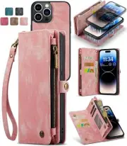 For Apple iPhone 15 Pro Max 14 13 12 11 Purse Leather Wallet Flip Case Zip Cover