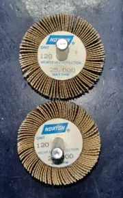 Two NORTON 2” Flap Wheel 120 Grit 2” X 1” X 1/4” Shank TWO WHEELS