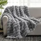 Cozy Bliss Faux Fur Throw Blanket for Couch, Fuzzy Soft Throw(50" x 60") Grey