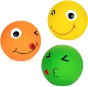 3-Pack 2.7" Latex Squeaky Dog Balls - Smiley Face Fetch Toys for Medium Dogs