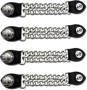 EXCELSIOR INTERNATIONAL Buffalo Nickel Vest Extenders – 4” & 6.5” Chrome Biker Chains – Unisex Motorcycle Vest Extensions, 4 Pack, Black and Silver