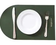 P11 Green Leather Placemat Oil-proof and Anti-slip Table Mat Washable Fabric Placemats Heat Pad Table Mat for Dining Table
