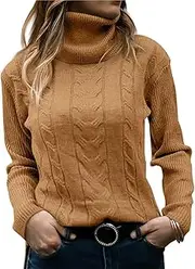 [NAVYN] High Neck Knit Sweater for Women Fall Winter Long Sleeve Soft Warm Knitted Pullover Womens Christmas Sweaters Tops(Light Brown,S/Small)