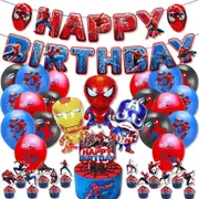 Cartoon Superhero Theme Birthday Party Decorating Set - Party Banner Laxtex Foil Balloons Cake Cupcake Toppers
