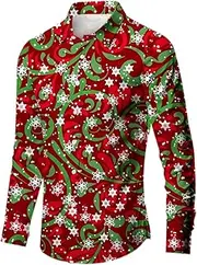 [Generic] Mens Pack of Shirts Winter and Christmas 3D Printing Comfortable Fashion Personality Versatile Leisure Full Print Button Down Long Sleeved Shirt Men Turtleneck Long Sleeve Tops