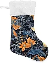XYMZR Christmas Stocking Hand Draw Flowers 18” Christmas Stockings with Plush Faux Fur Cuff Decoration for Holiday Family Party, Multi-colored