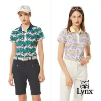 在飛比找Yahoo奇摩購物中心優惠-【Lynx Golf】女款吸排抗UV花草剪影印花三色織帶翻領