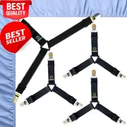 Bed Sheet Clips, 3-Way Elastic Bands, Fitted Sheet Straps, 4Pcs Set, Black.