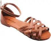 [Celadon] Women Casual Flat Strappy Sandals w/Ankle Straps