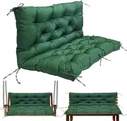 Gollense Porch Swing Cushions, 3 Seat Outdoor Swing Cushion Replacement with Backrest, 60 x 40 x 4 Inches Bench Cushion with 8 Ties for Outdoor Furniture for Patio, Backyard, Garden, Dark Green