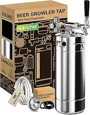 NutriChef Pressurized Growler Tap System - Stainless Steel Mini Keg Dispenser Portable Kegerator Kit - Co2 Pressure Regulator Keeps Carbonation for Craft Beer, Draft and Homebrew - PKBRTP100.5 (128oz)