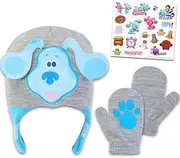[Nickelodeon] Blues Clues Hat and Gloves Set for Toddlers - Blues Clues Dress Up Bundle with Blues Clues Knit Beanie, Mittens, and Stickers | Blues Clues Winter Clothes, Accessories, Blues Clues Hat Toddler
