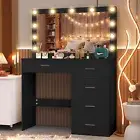 Black Dressing Table Set Makeup LED Mirror Desk Storage Cabinet and 5 Drawers