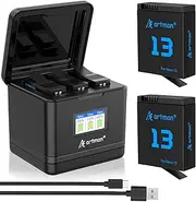 Artman Hero 13 Battery 2300mAh for Hero13 Black Camera, LCD 3-Slot Fast USB-C Charger Fully Compatible with GoPro Hero 13 Batteries and Charger (2-Pack)