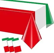 3 Pack Italian Flag Tablecloth, Italian Themed Disposable Plastic Tablecloth, Rectangle Italian Table Cover for Italy Family Gathering Christmas Party Decorations and Party Supplies 54 x 108 Inch