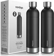 [Nordiqo] Premium 33 oz Stainless Steel Bottle - Compatible with SodaStream, Aarke, and Philips Soda Makers | No Expiration Date | Dishwasher Safe | Leak Proof | BPA-Free | 2-Pack