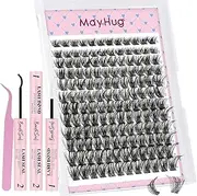Mayhug Lash Clusters Kit Natural Cluster Lashes Wispy Mix 8-16mm Eyelash Clusters 144Pcs Individual Lashes D Curl, 0.05 Super Thin Band DIY Cluster Eyelash Extensions(SilkMist Kit)