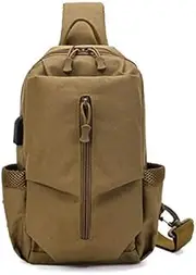 USB Tactical Bag Oxford Waterproof Chest Bag Shoulder Bag Crossbody Bag Fashion Leisure Hand Bag (Color : Wolf Brown)