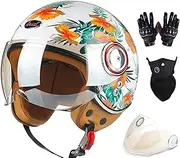 3/4 Motorcycle Helmet, Retro Open-Face Half Helmet Adult Motorbike Moped Cruiser Helmets Men Women Scooter Helmet Vintage Style ECE Approved B,L=61-62CM