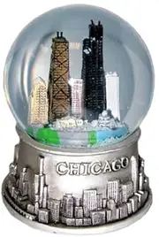 Chicago Snow Globe - 65mm - Skyline - Silver Pewter Look