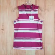 Puma Cloudspun Womens Polo Shirt XS Pink White Valley Stripe Sleeveless Pullover