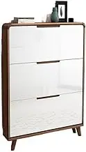 Freestanding Hidden Shoe Cabinet with 3 Flip Drawers,Freestanding Shoe Storage Cabinet for Entryway Hallway.White+Brown Shoe Cupboard
